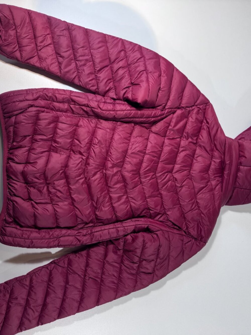 Lucas Lightweight Hooded Puffer Jacket Burgundy Plum Zip Coat Size Small - Picture 10 of 10